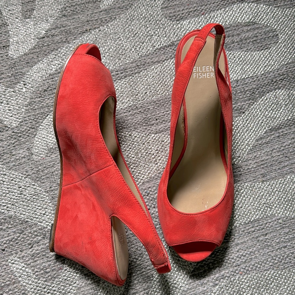 Eileen Fisher Slingback Suede Sandals Heels Burnt Orange Sz 9